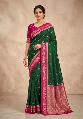 Green Woven Design Banarasi Saree Set