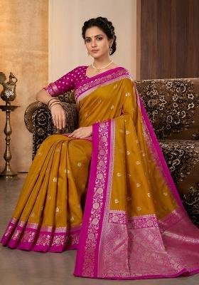 Mustard Woven Design Banarasi Saree Set