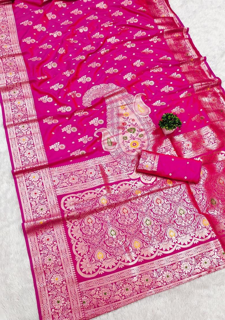 Pink Woven Design Banarasi Saree Set - Indya