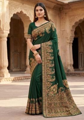 Green Woven Design Silk Saree Set