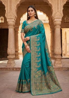 Sky Blue Woven Design Silk Saree Set