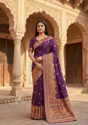 Wine Woven Design Silk Saree Set