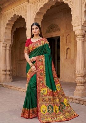 Green Woven Design Silk Saree Set