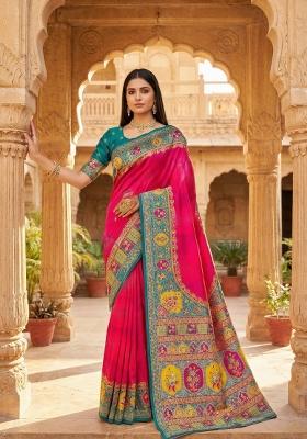 Pink Woven Design Silk Saree Set