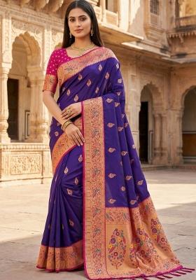 Purple Woven Design Banarasi Saree Set