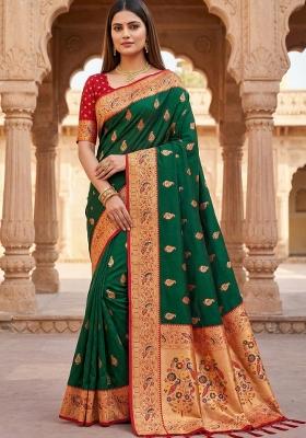 Green Woven Design Banarasi Saree Set