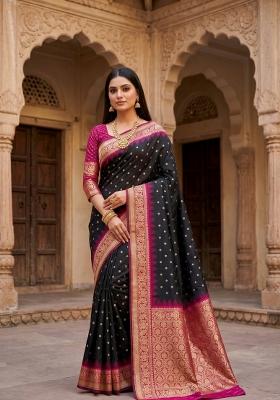 Black Woven Design Banarasi Saree Set