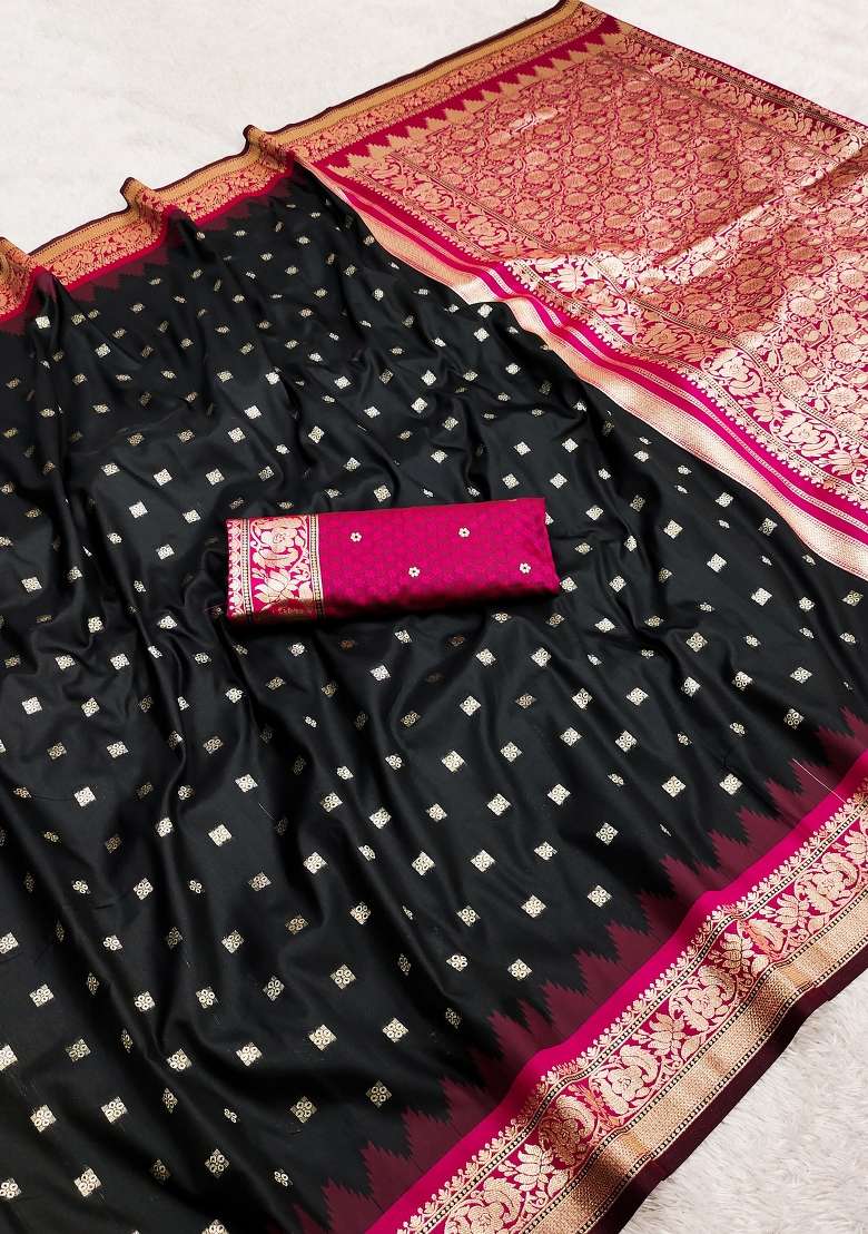 Black Woven Design Banarasi Saree Set for Diwali and Festive Wear - Indya