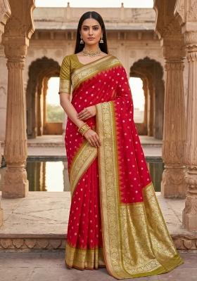 Red Woven Design Banarasi Saree Set