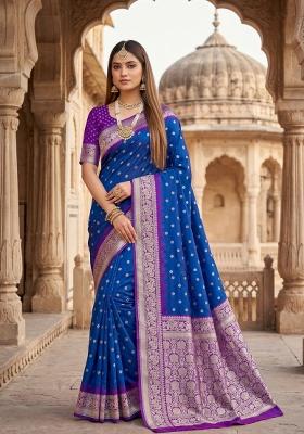 Blue Woven Design Banarasi Saree Set