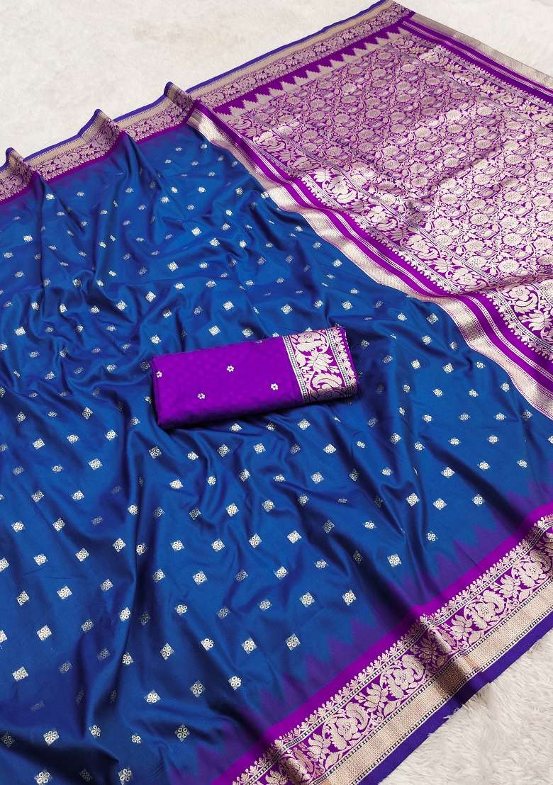 Blue Woven Design Banarasi Saree Set for Diwali | Wedding & Festive Wear - Indya