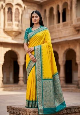 Yellow Woven Design Banarasi Saree Set