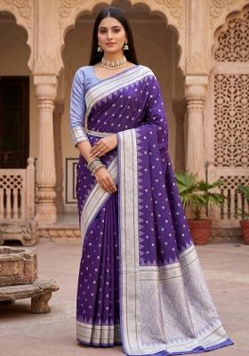 Purple Woven Design Banarasi Saree Set