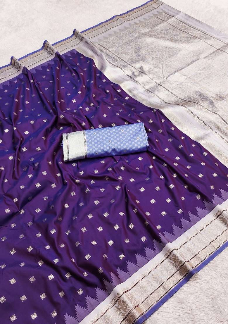 Purple Woven Design Banarasi Saree Set for Diwali and Festive Wear - Indya
