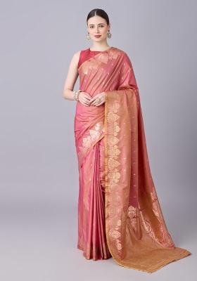 Onion Pink Woven Design Banarasi Saree Set