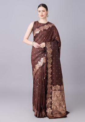 Coffee Woven Design Banarasi Saree Set