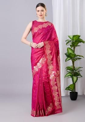 Pink Woven Design Banarasi Saree Set