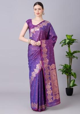 Purple Woven Design Banarasi Saree Set