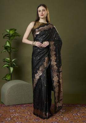 Black Woven Design Banarasi Saree Set