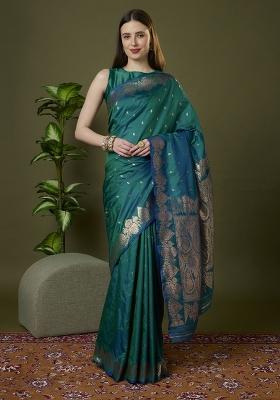 Sea Green Woven Design Banarasi Saree Set