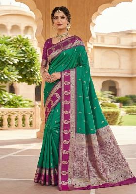 Sea Green Woven Design Banarasi Saree Set