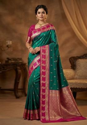 Teal Woven Design Banarasi Saree Set