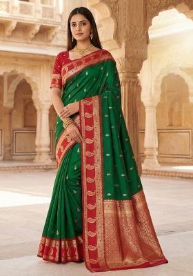 Green Woven Design Banarasi Saree Set