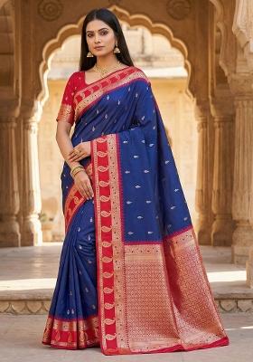 Blue Woven Design Banarasi Saree Set