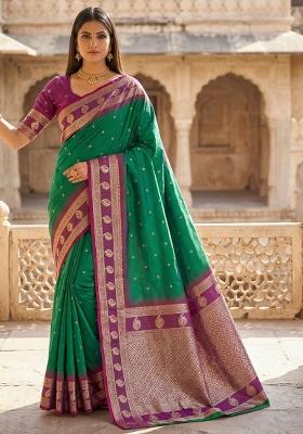 Sea Green Woven Design Banarasi Saree Set