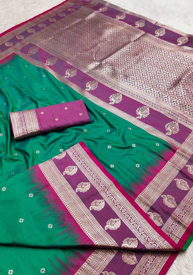 Sea Green Woven Design Banarasi Saree Set for Diwali and Festive Wear - Indya