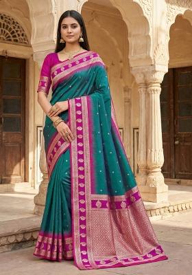 Teal Woven Design Banarasi Saree Set