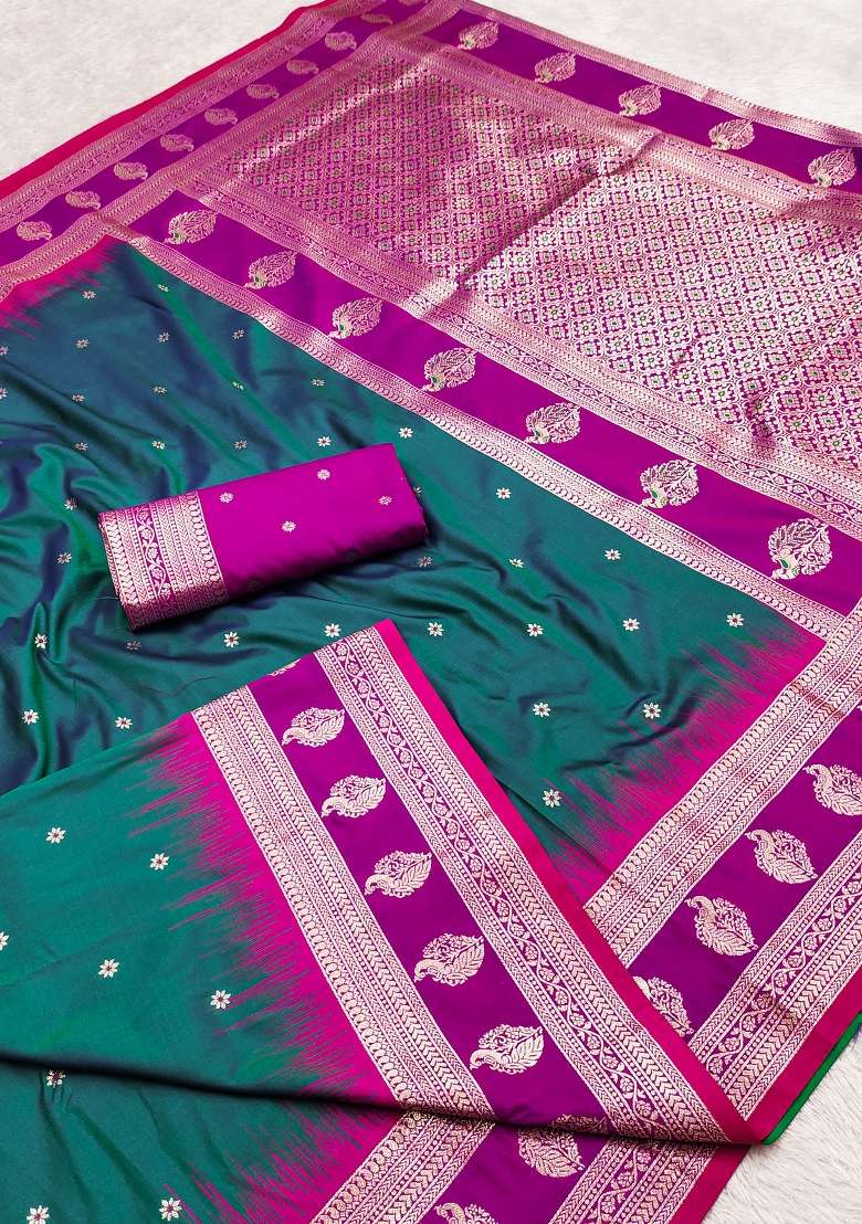 Teal Woven Design Banarasi Saree Set for Diwali and Festive Wear - Indya