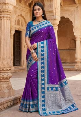 Purple Woven Design Banarasi Saree Set