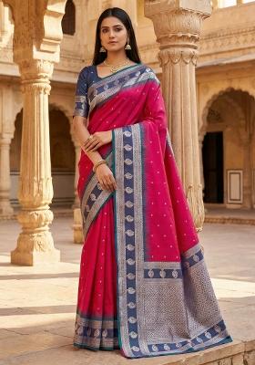 Pink Woven Design Banarasi Saree Set