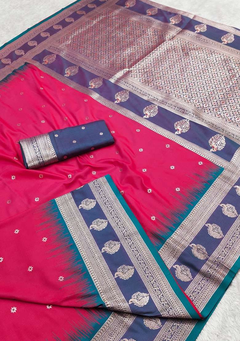 Pink Woven Design Banarasi Saree Set for Diwali | Wedding & Festive Wear - Indya