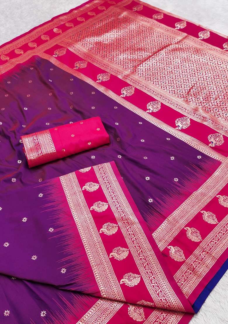 Wine Woven Design Banarasi Saree Set for Diwali and Festive Wear - Indya