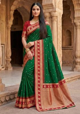 Green Woven Design Banarasi Saree Set