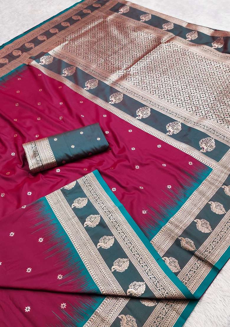 Maroon Woven Design Banarasi Saree Set for Diwali | Wedding & Festive Wear - Indya