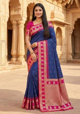 Blue Woven Design Banarasi Saree Set