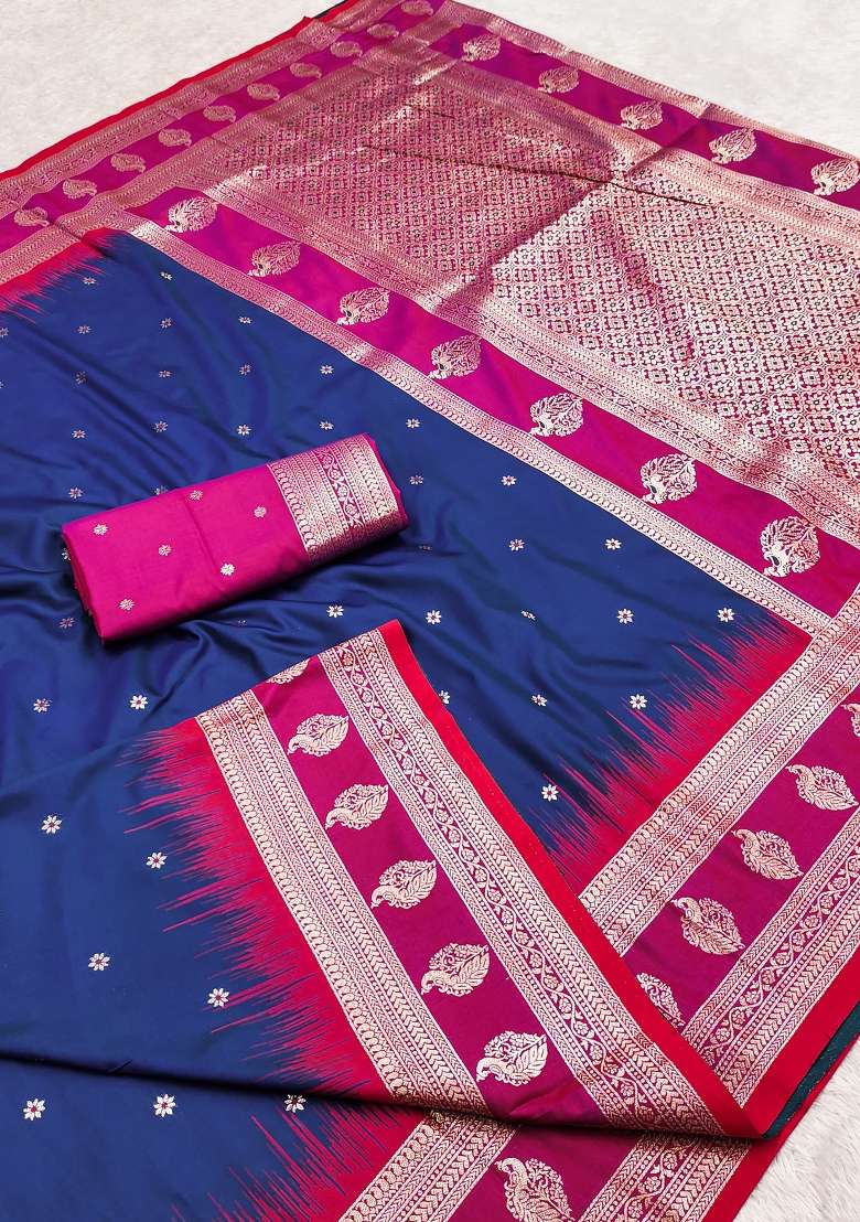 Blue Woven Design Banarasi Saree Set for Diwali and Festive Wear - Indya