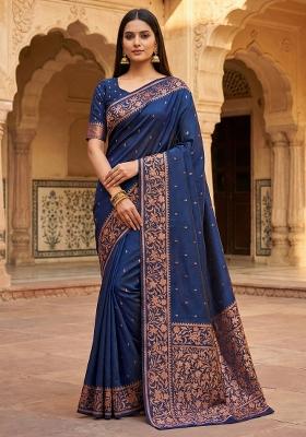 Blue Woven Design Banarasi Saree Set