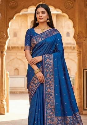 Teal Woven Design Banarasi Saree Set