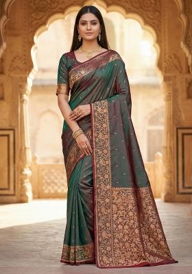 Grey Woven Design Banarasi Saree Set