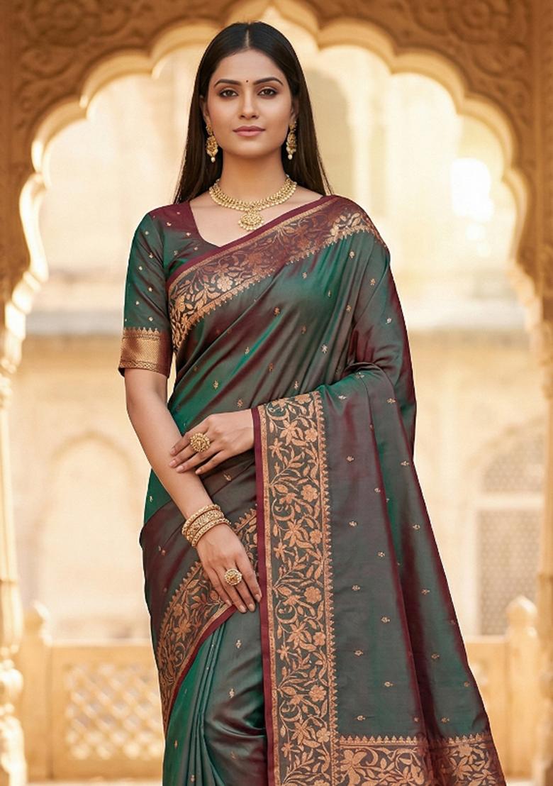 Grey Woven Design Banarasi Saree Set - Indya