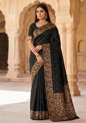 Black Woven Design Banarasi Saree Set