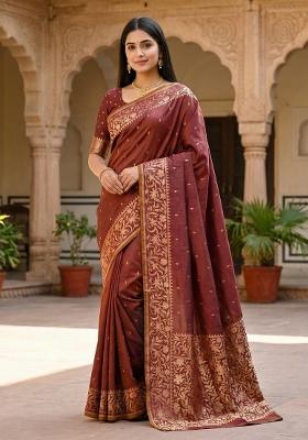 Coffee Woven Design Banarasi Saree Set