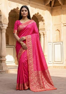 Pink Woven Design Banarasi Saree Set