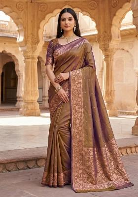 Golden Woven Design Banarasi Saree Set