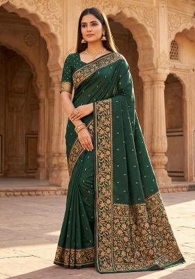 Green Woven Design Banarasi Saree Set