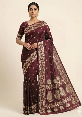 Coffee Woven Design Banarasi Saree Set